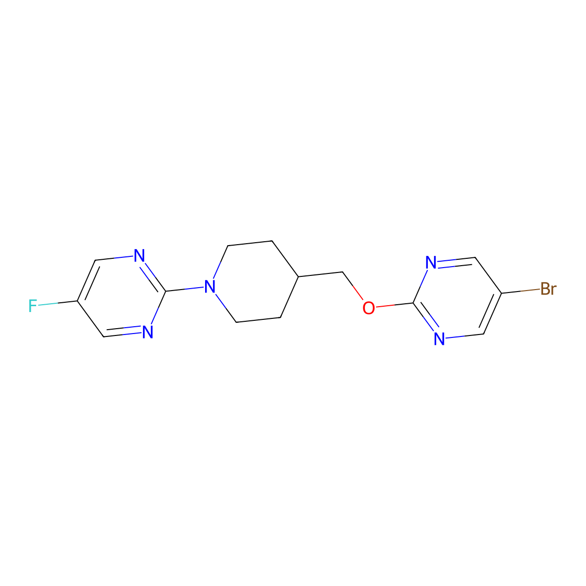 2-(4-{[(5-Bromopyrimidin-2-yl)oxy]methyl}piperidin-1-yl)-5-fluoropyrimidine molecular structure, CAS 2415601-31-7