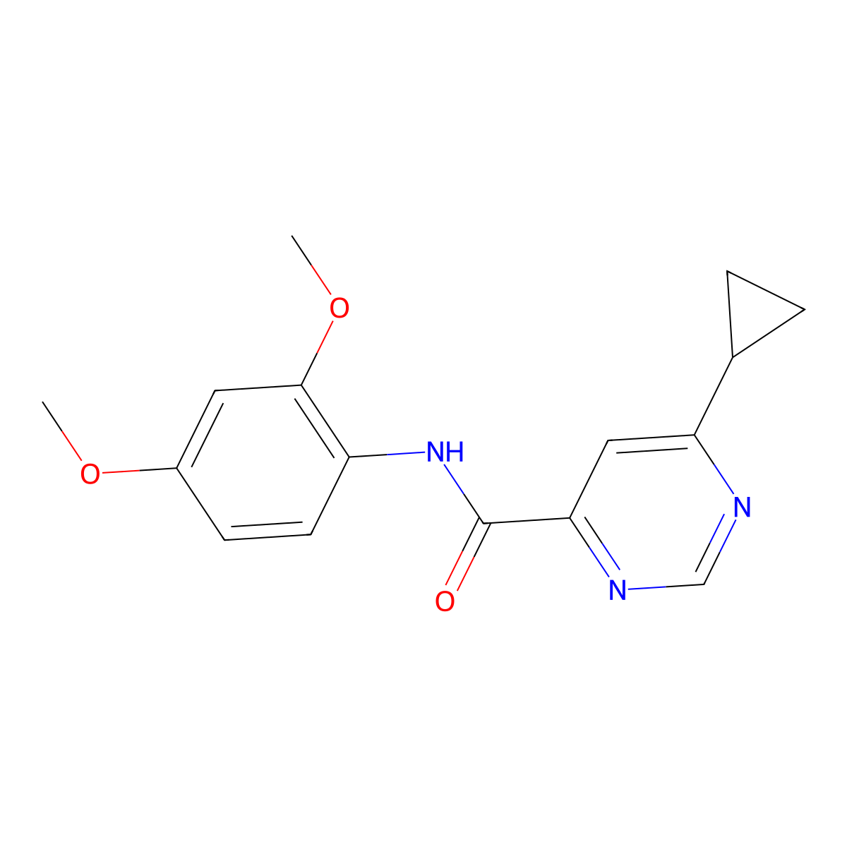 6-Cyclopropyl-N-(2,4-dimethoxyphenyl)pyrimidine-4-carboxamide molecular structure, CAS 2415601-34-0