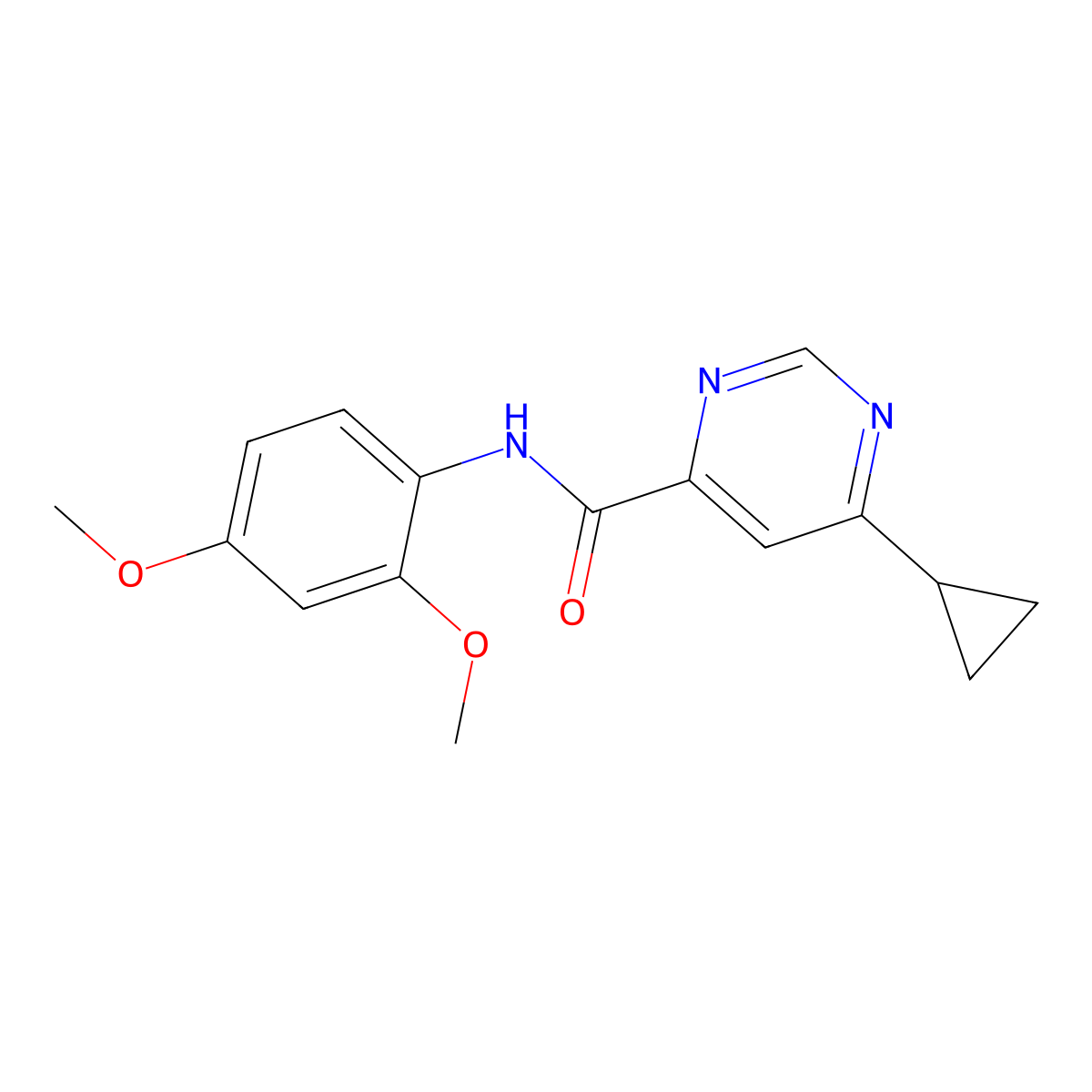 6-Cyclopropyl-N-(2,4-dimethoxyphenyl)pyrimidine-4-carboxamide molecular structure, CAS 2415601-34-0