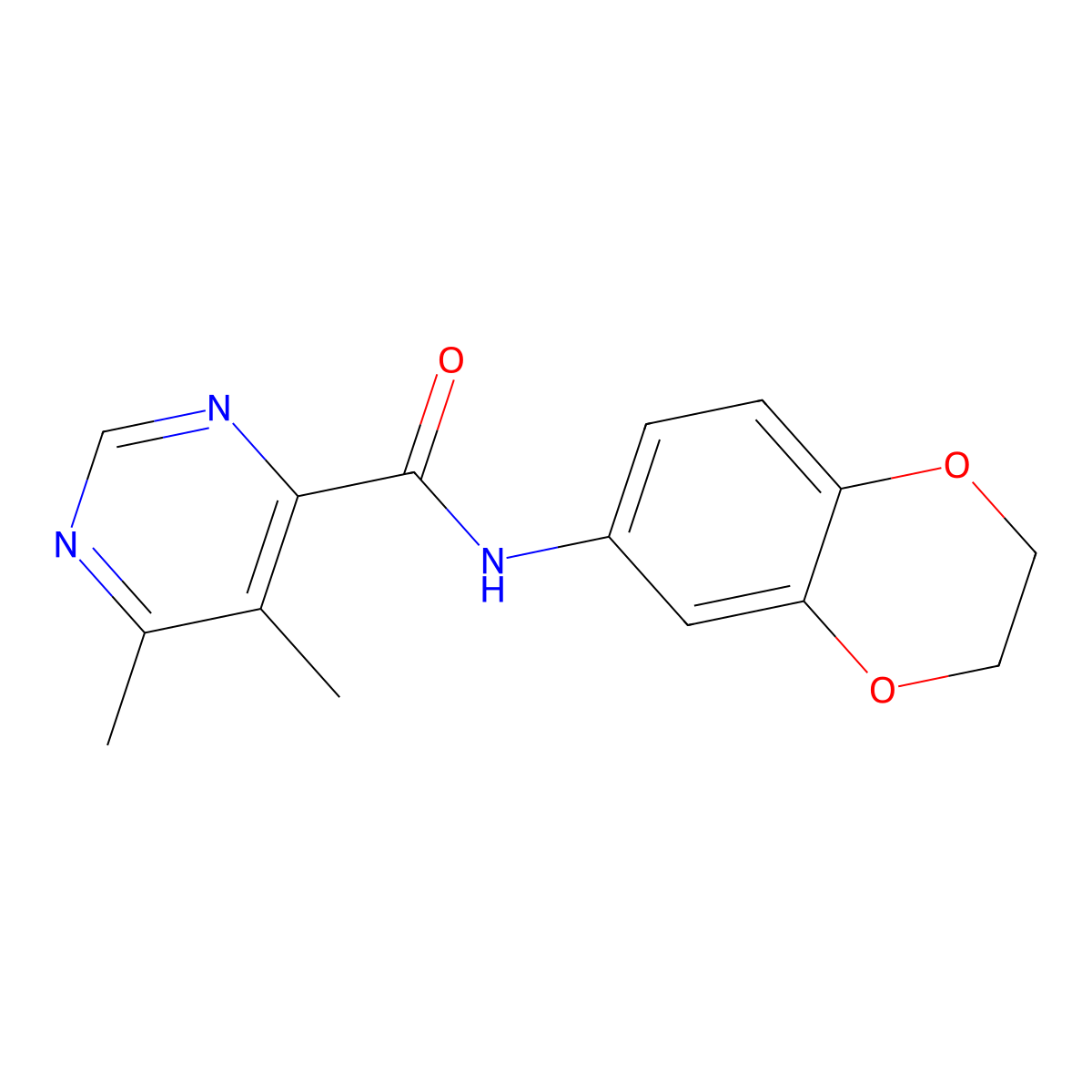 N-(2,3-Dihydro-1,4-benzodioxin-6-yl)-5,6-dimethylpyrimidine-4-carboxamide molecular structure, CAS 2415601-35-1