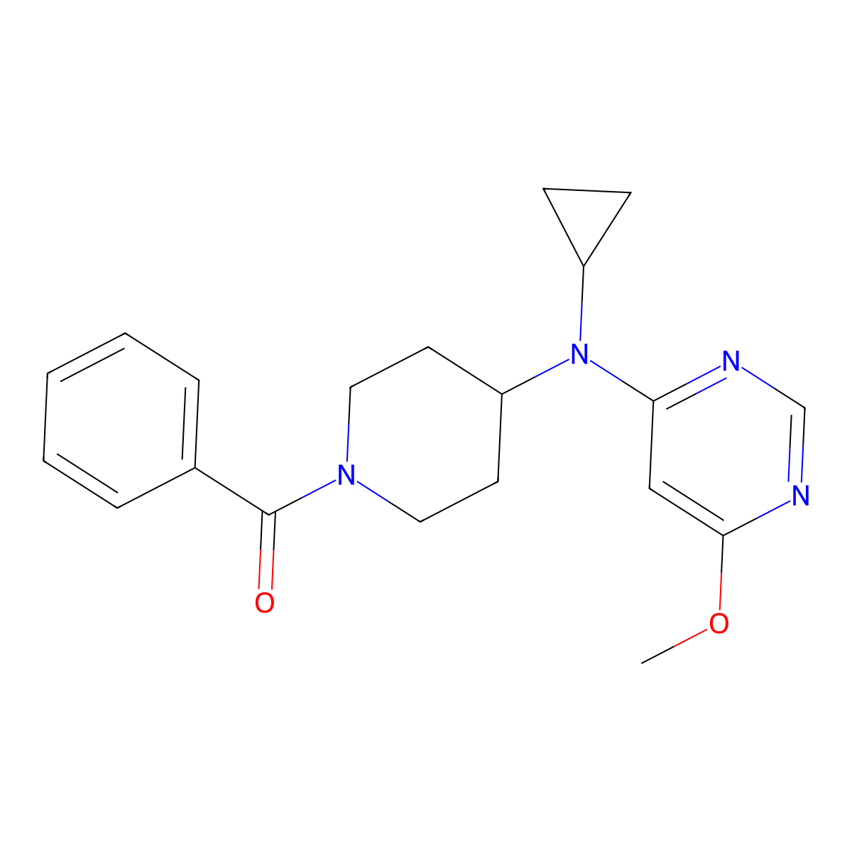 N-(1-benzoylpiperidin-4-yl)-N-cyclopropyl-6-methoxypyrimidin-4-amine molecular structure, CAS 2415601-36-2
