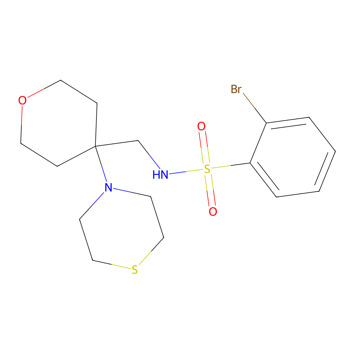 2-bromo-N-{[4-(thiomorpholin-4-yl)oxan-4-yl]methyl}benzene-1-sulfonamide molecular structure, CAS 2415601-37-3