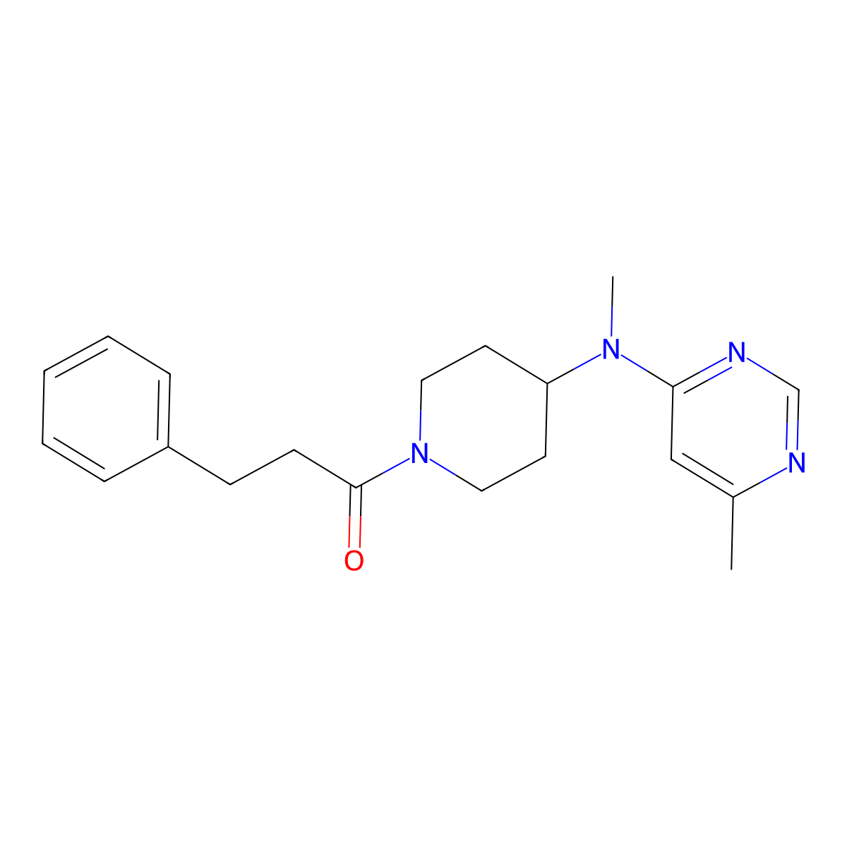 1-{4-[Methyl(6-methylpyrimidin-4-yl)amino]piperidin-1-yl}-3-phenylpropan-1-one molecular structure, CAS 2415601-38-4