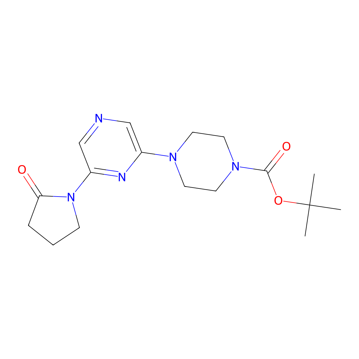 Tert-butyl 4-[6-(2-oxopyrrolidin-1-yl)pyrazin-2-yl]piperazine-1-carboxylate molecular structure, CAS 2415601-41-9