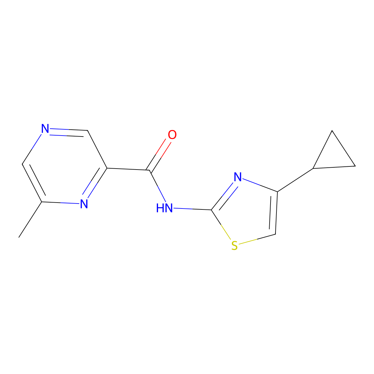 N-(4-Cyclopropyl-1,3-thiazol-2-yl)-6-methylpyrazine-2-carboxamide molecular structure, CAS 2415601-43-1