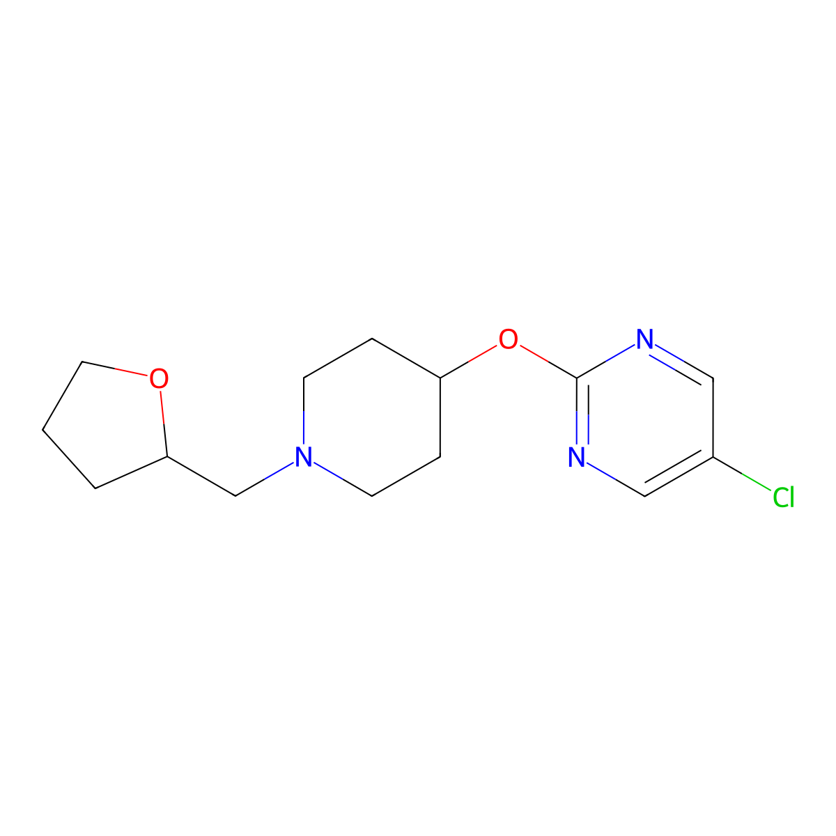 5-Chloro-2-({1-[(oxolan-2-yl)methyl]piperidin-4-yl}oxy)pyrimidine molecular structure, CAS 2415601-46-4
