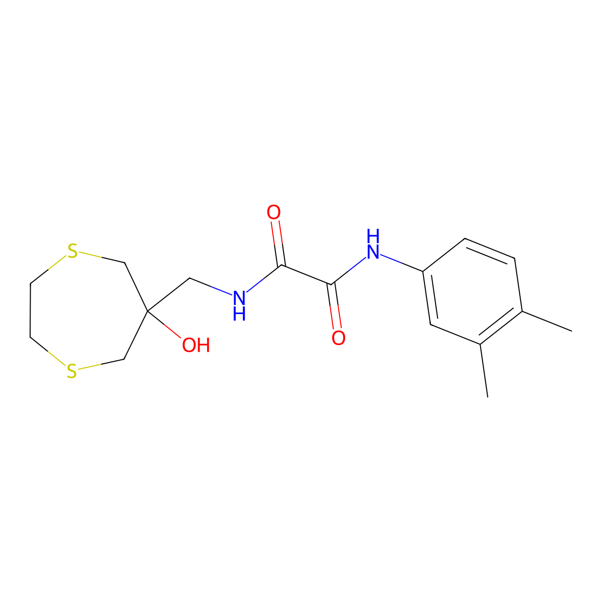 N-(3,4-dimethylphenyl)-N'-[(6-hydroxy-1,4-dithiepan-6-yl)methyl]ethanediamide molecular structure, CAS 2415601-50-0
