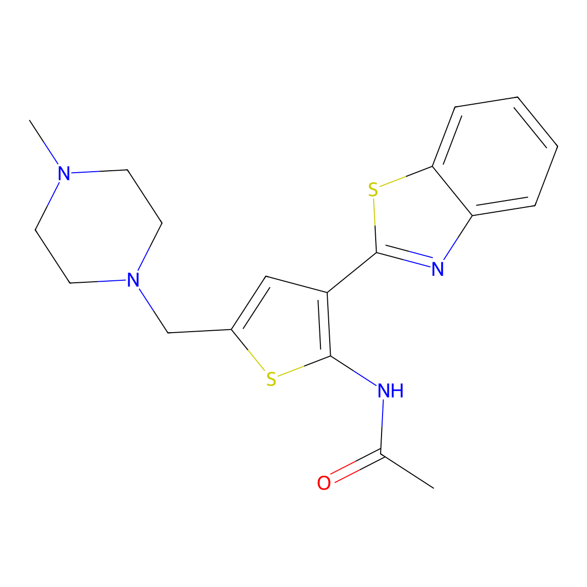 N-[3-(1,3-benzothiazol-2-yl)-5-[(4-methylpiperazin-1-yl)methyl]thiophen-2-yl]acetamide molecular structure, CAS 2415601-51-1