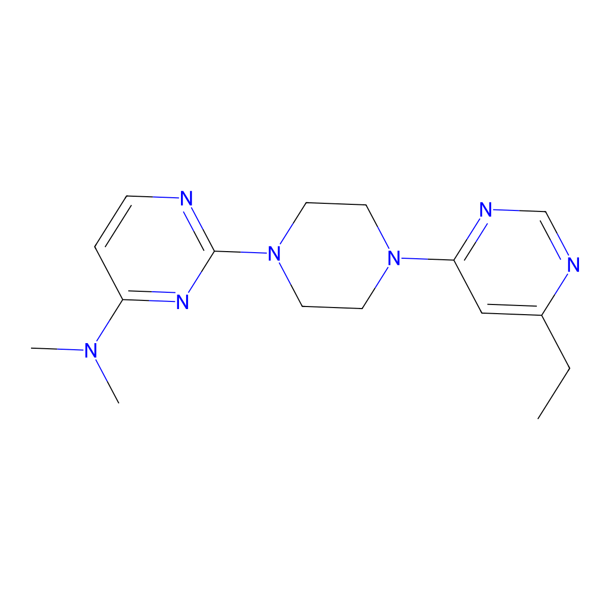 2-[4-(6-Ethylpyrimidin-4-yl)piperazin-1-yl]-N,N-dimethylpyrimidin-4-amine molecular structure, CAS 2415601-52-2
