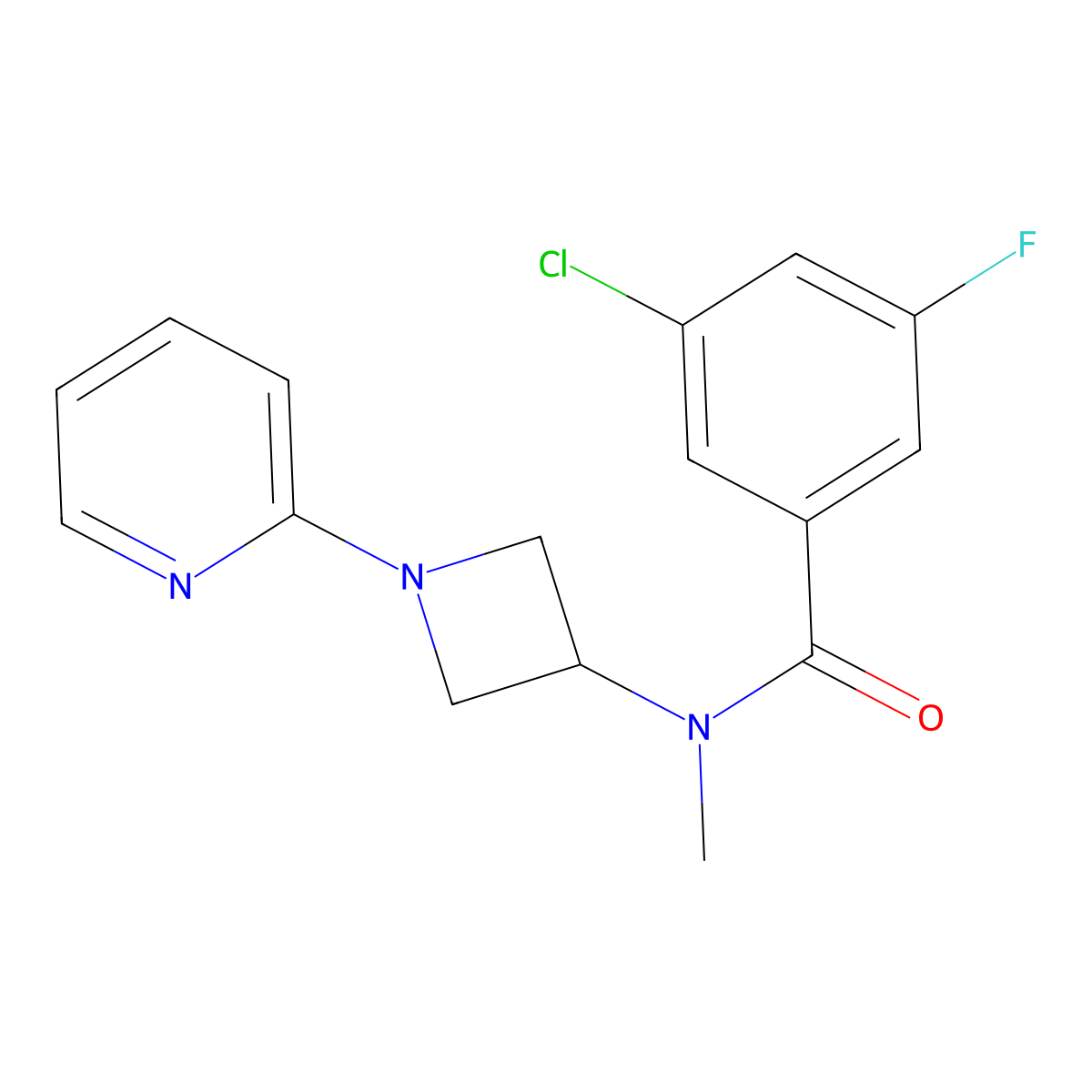3-chloro-5-fluoro-N-methyl-N-[1-(pyridin-2-yl)azetidin-3-yl]benzamide molecular structure, CAS 2415601-54-4