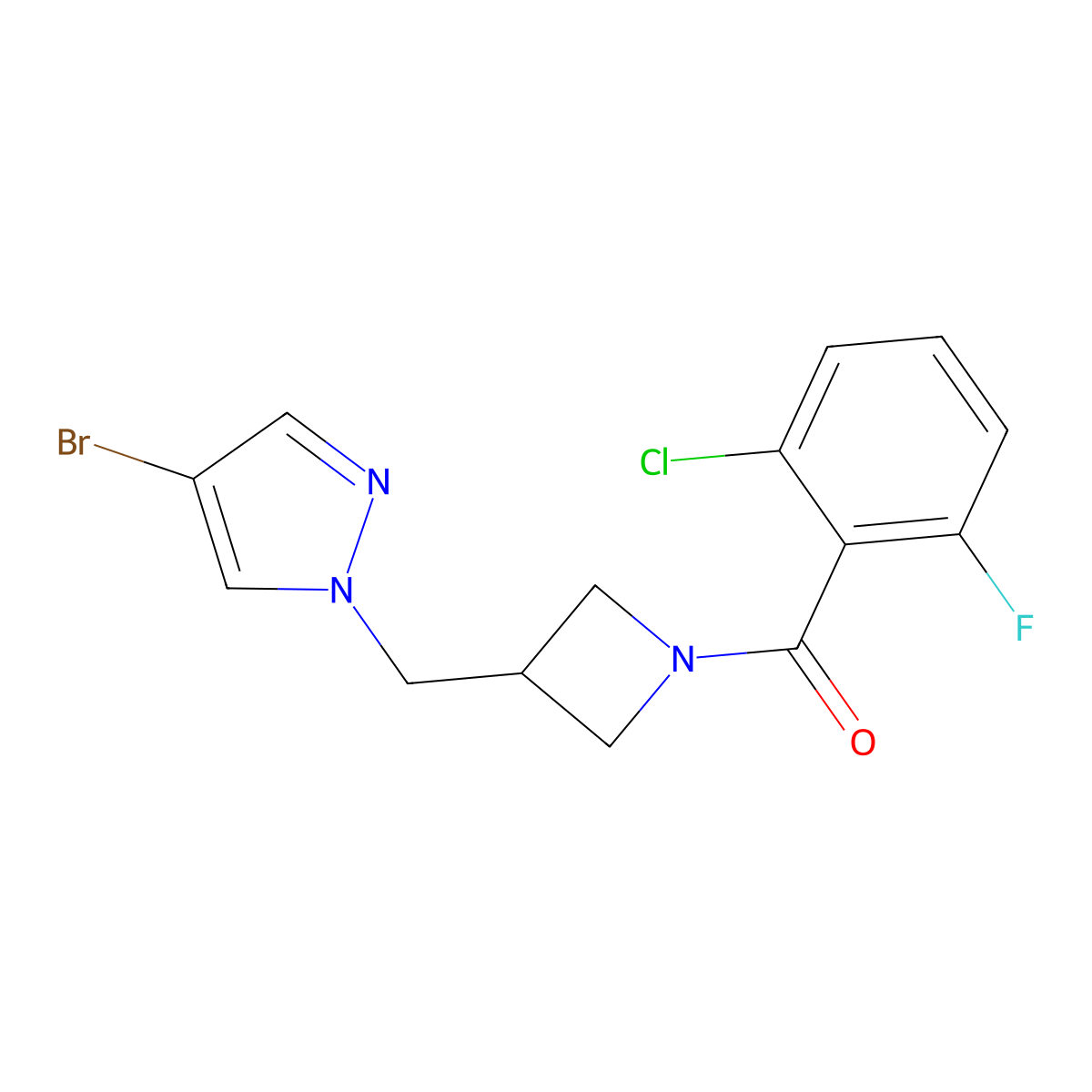 4-bromo-1-{[1-(2-chloro-6-fluorobenzoyl)azetidin-3-yl]methyl}-1H-pyrazole molecular structure, CAS 2415601-55-5