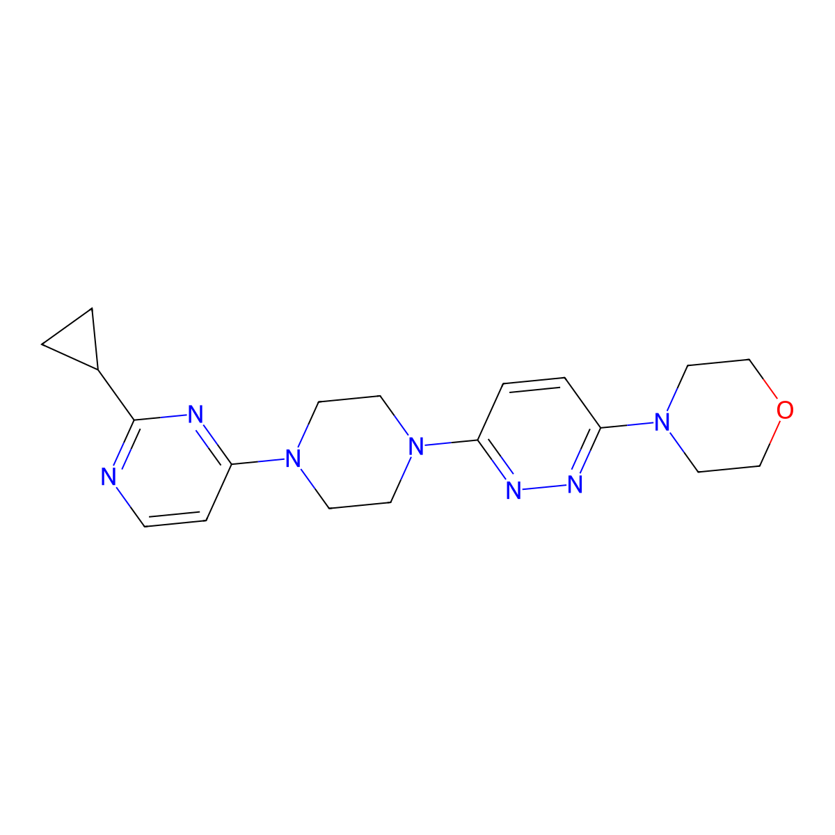 4-{6-[4-(2-Cyclopropylpyrimidin-4-yl)piperazin-1-yl]pyridazin-3-yl}morpholine molecular structure, CAS 2415601-57-7