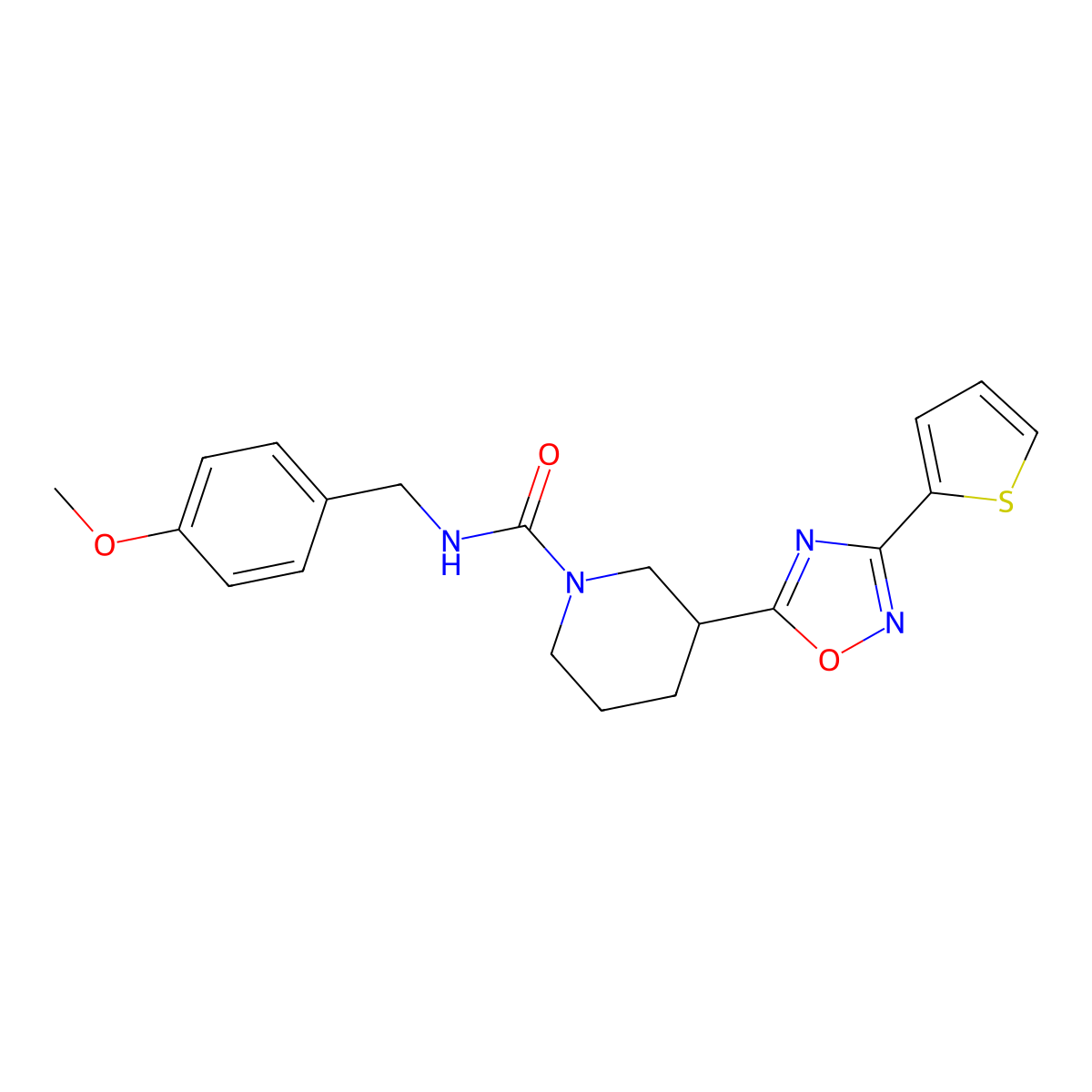 N-[(4-methoxyphenyl)methyl]-3-[3-(thiophen-2-yl)-1,2,4-oxadiazol-5-yl]piperidine-1-carboxamide molecular structure, CAS 2415601-74-8
