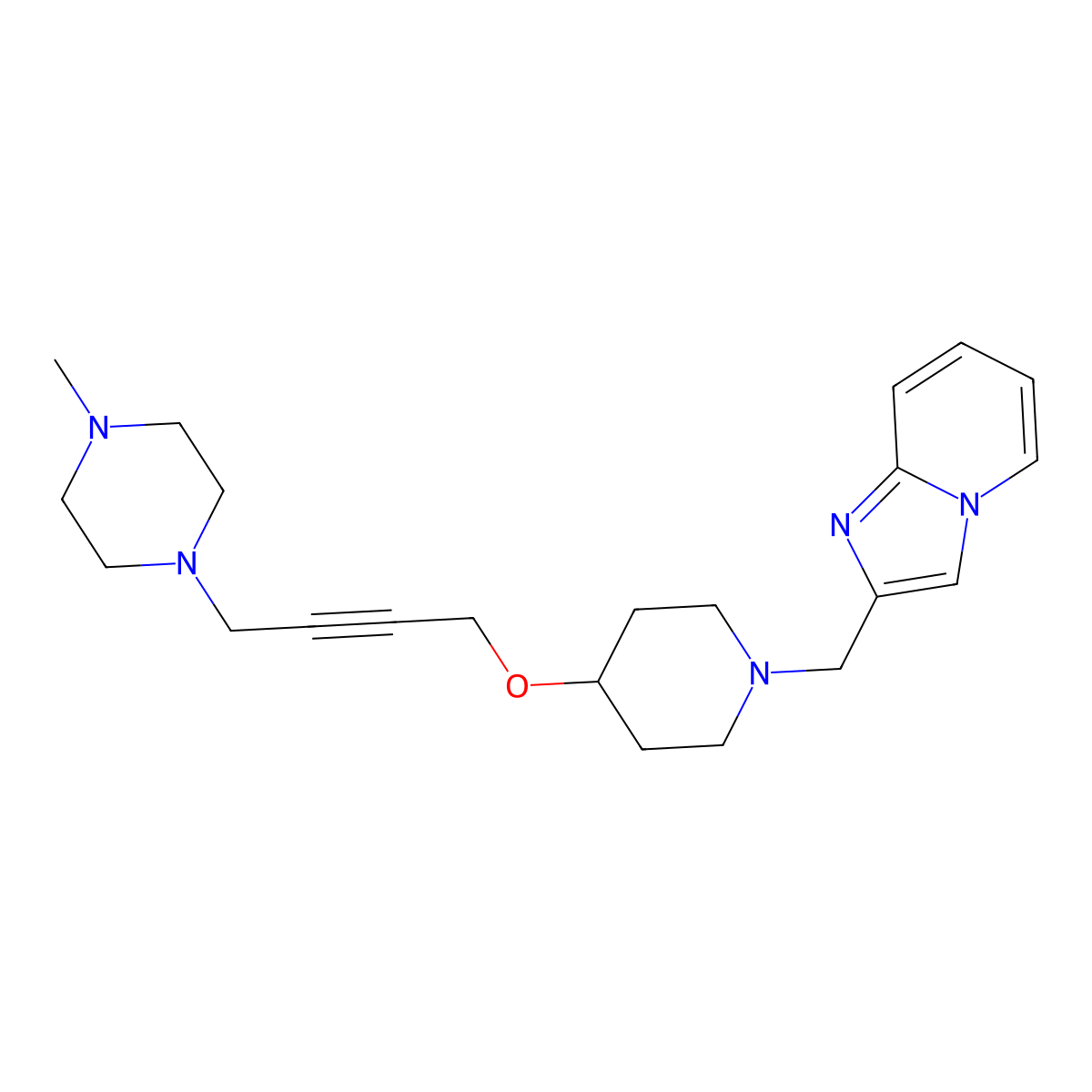 2-[[4-[4-(4-Methylpiperazin-1-yl)but-2-ynoxy]piperidin-1-yl]methyl]imidazo[1,2-a]pyridine molecular structure, CAS 2415601-79-3