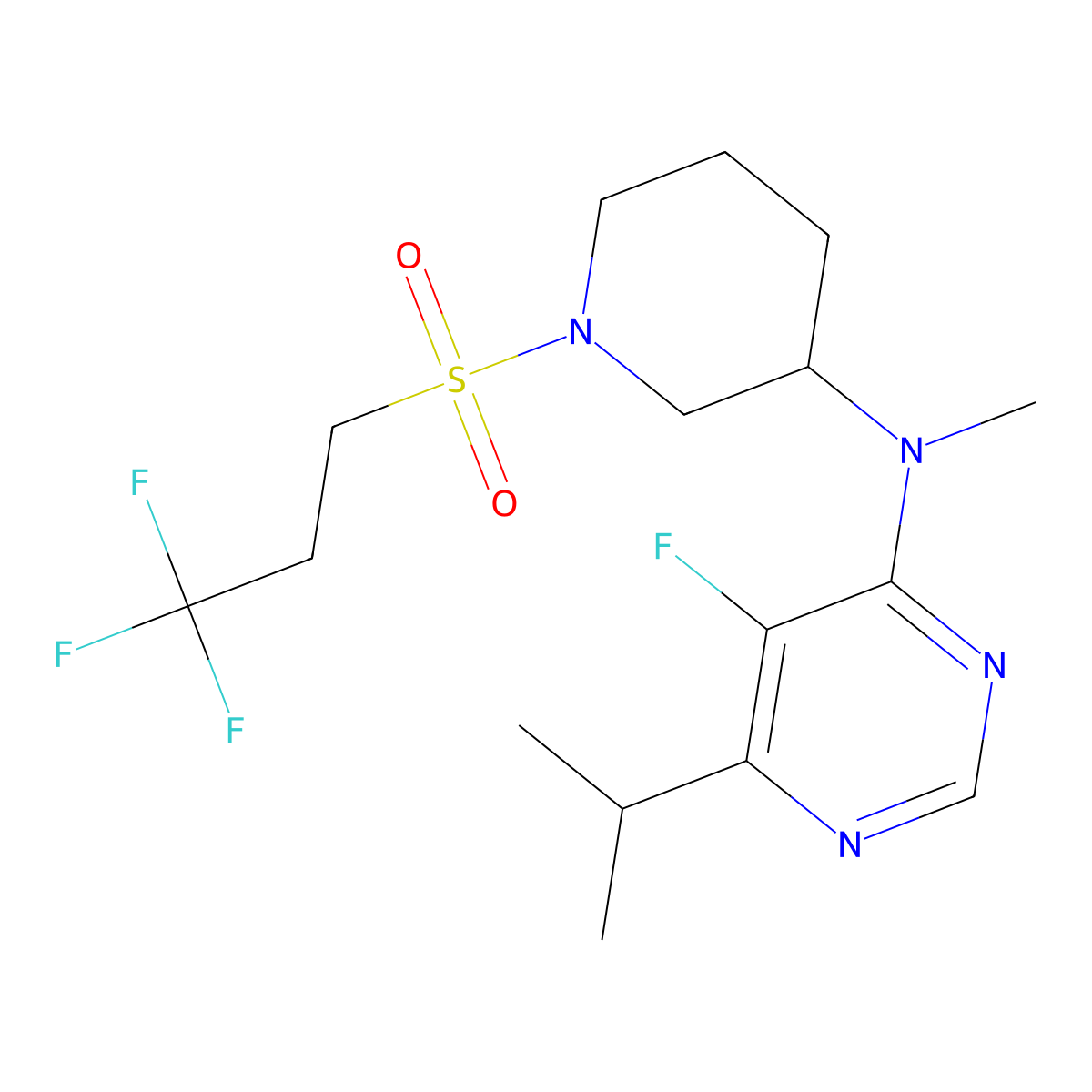 5-fluoro-N-methyl-6-(propan-2-yl)-N-[1-(3,3,3-trifluoropropanesulfonyl)piperidin-3-yl]pyrimidin-4-amine molecular structure, CAS 2415601-83-9