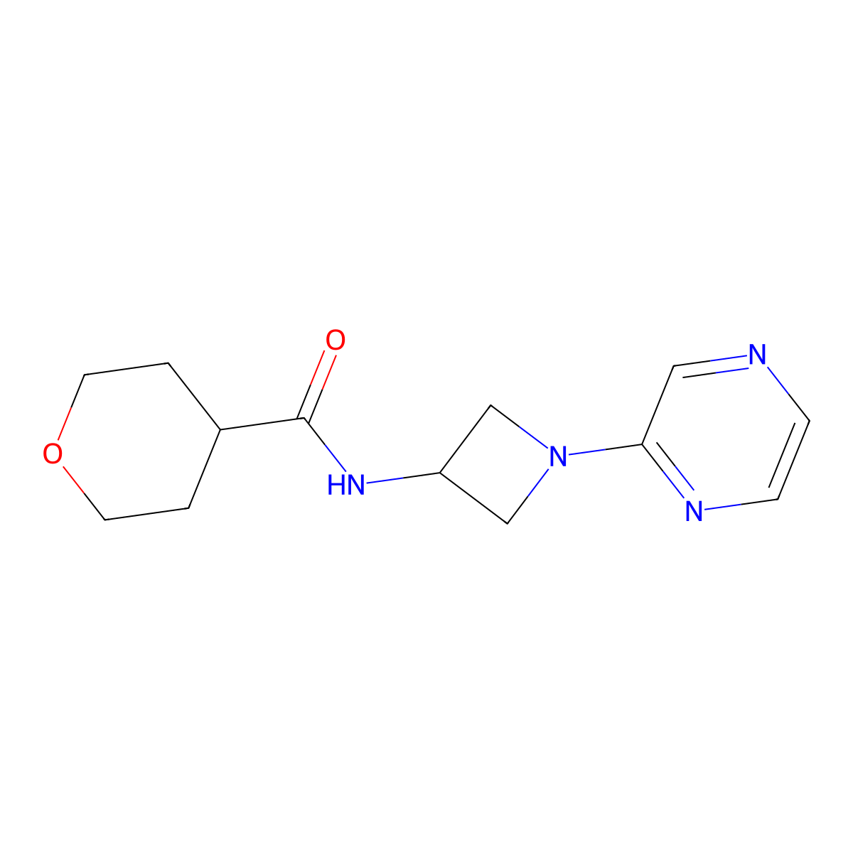 N-[1-(pyrazin-2-yl)azetidin-3-yl]oxane-4-carboxamide molecular structure, CAS 2415601-86-2