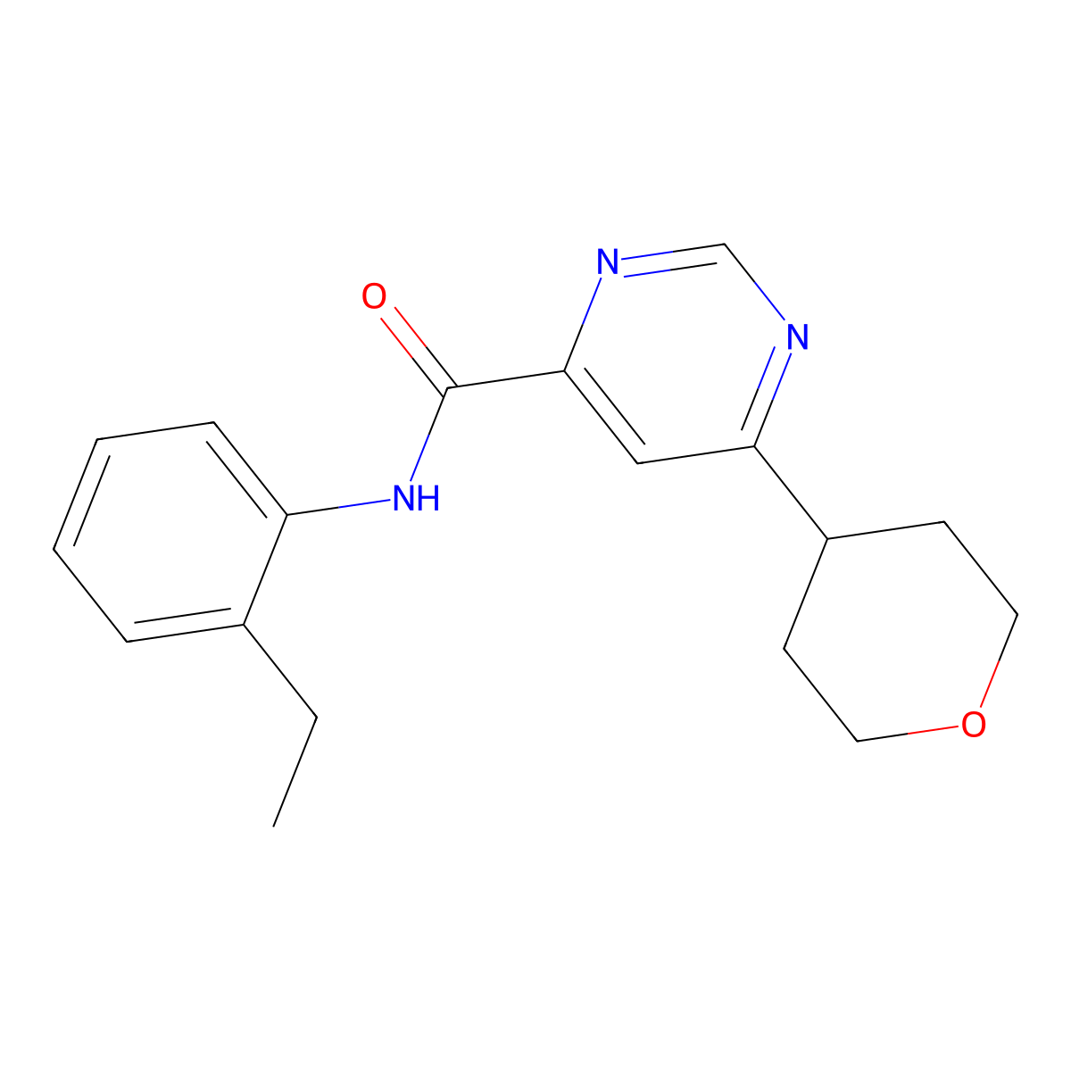N-(2-Ethylphenyl)-6-(oxan-4-yl)pyrimidine-4-carboxamide molecular structure, CAS 2415601-88-4