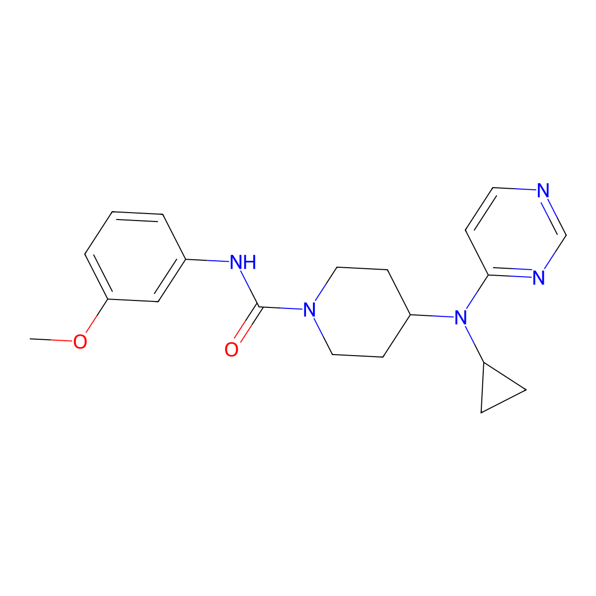 4-[Cyclopropyl(pyrimidin-4-yl)amino]-N-(3-methoxyphenyl)piperidine-1-carboxamide molecular structure, CAS 2415601-90-8
