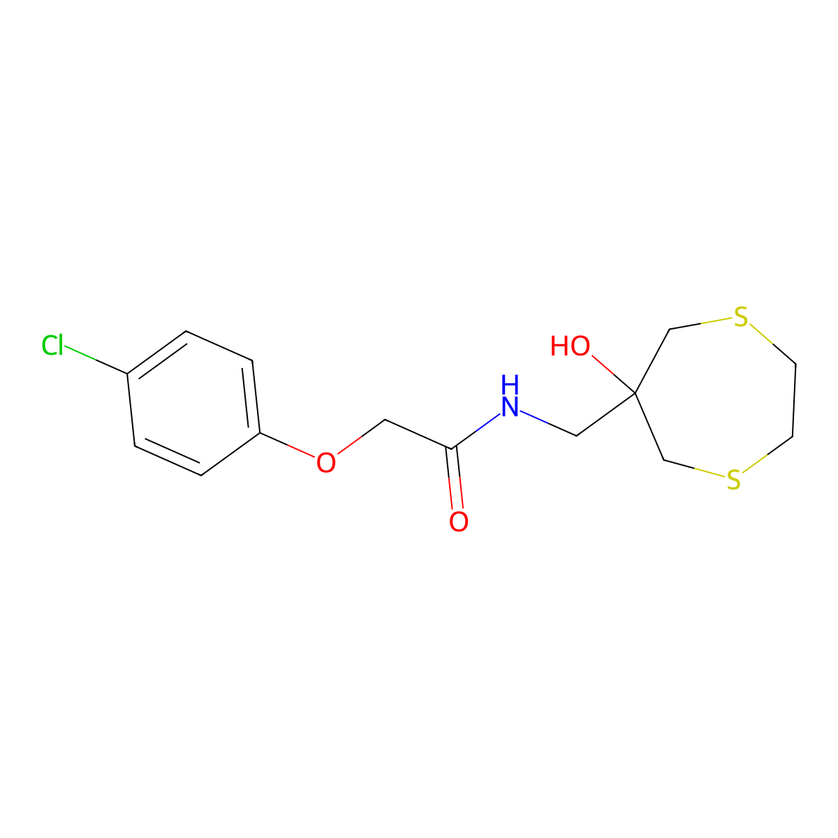 2-(4-Chlorophenoxy)-N-[(6-hydroxy-1,4-dithiepan-6-yl)methyl]acetamide molecular structure, CAS 2415601-91-9