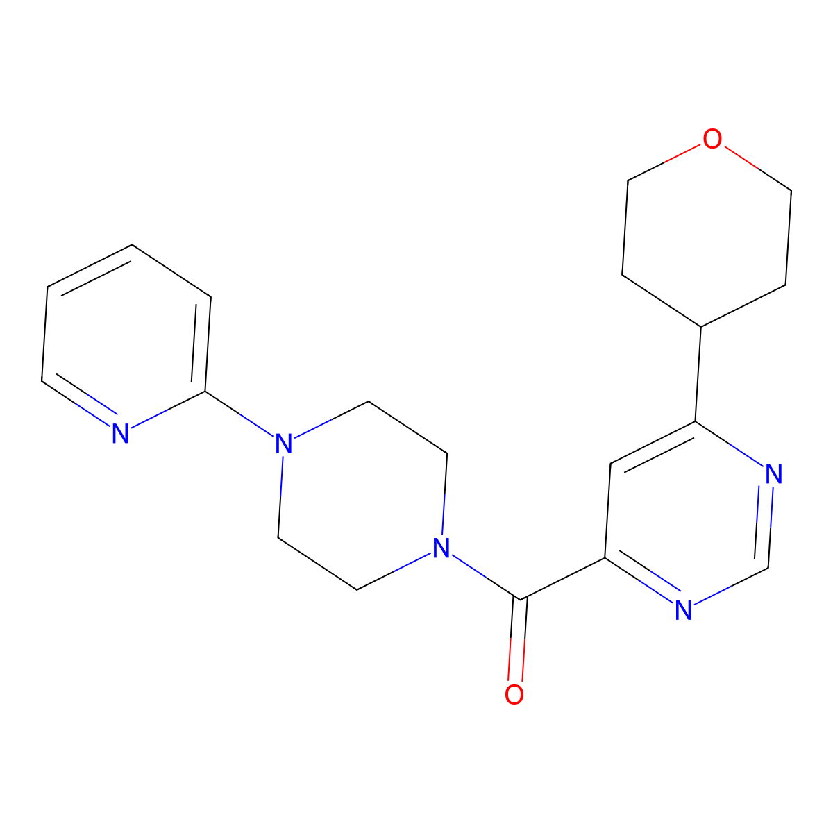 4-(Oxan-4-yl)-6-[4-(pyridin-2-yl)piperazine-1-carbonyl]pyrimidine molecular structure, CAS 2415601-95-3