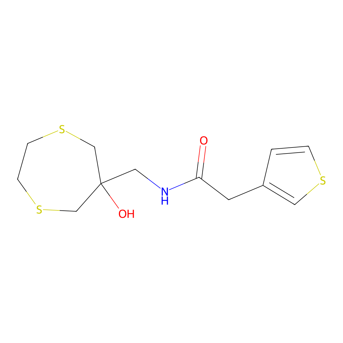 N-[(6-hydroxy-1,4-dithiepan-6-yl)methyl]-2-(thiophen-3-yl)acetamide molecular structure, CAS 2415601-97-5