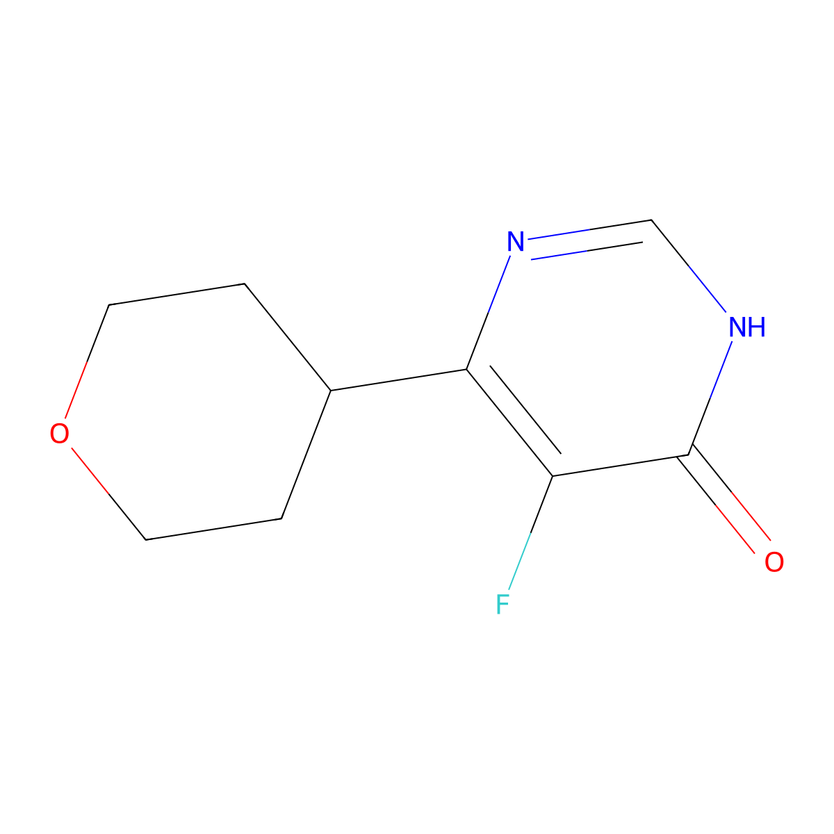 5-Fluoro-4-(oxan-4-yl)-1H-pyrimidin-6-one molecular structure, CAS 2415601-98-6