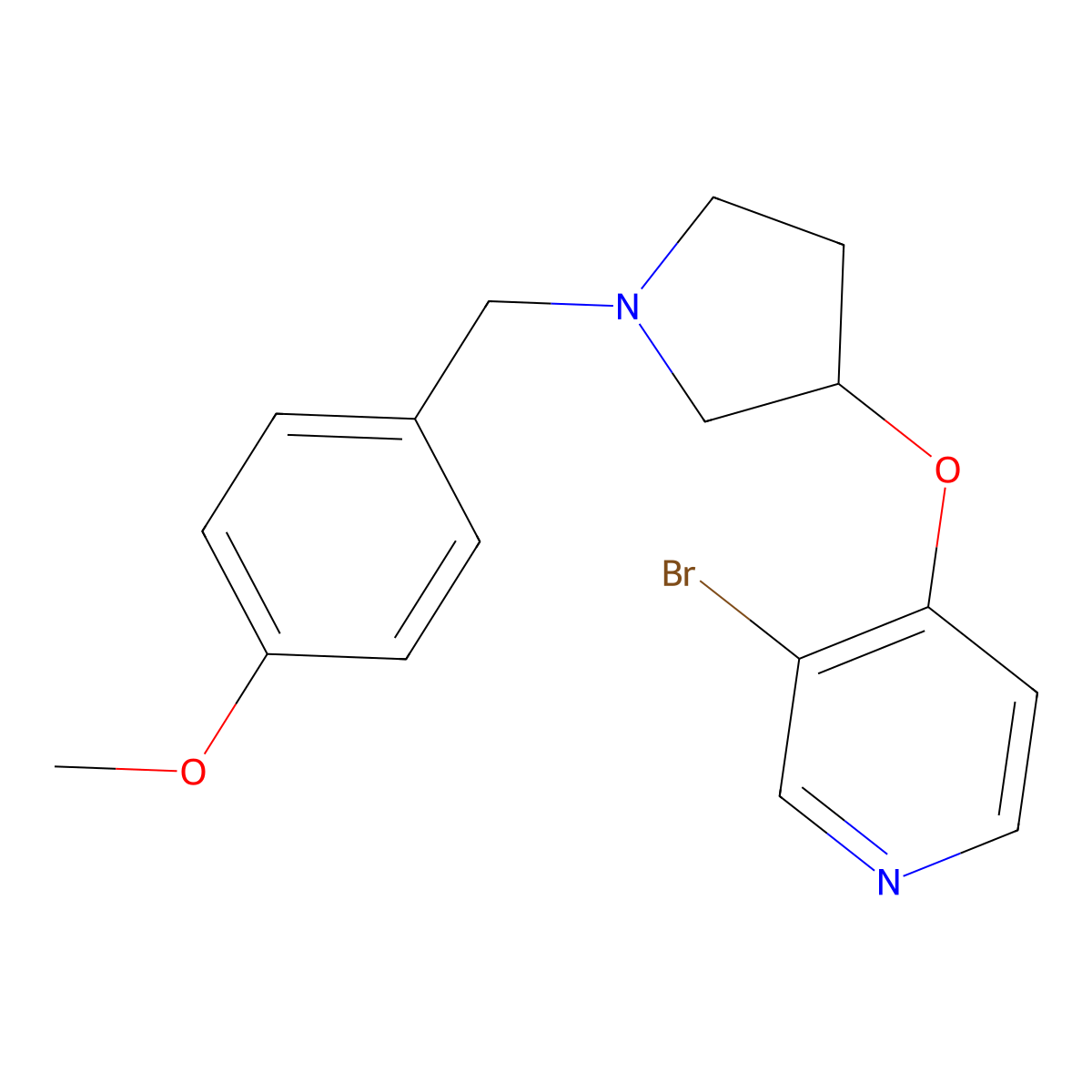 3-Bromo-4-({1-[(4-methoxyphenyl)methyl]pyrrolidin-3-yl}oxy)pyridine molecular structure, CAS 2415602-01-4