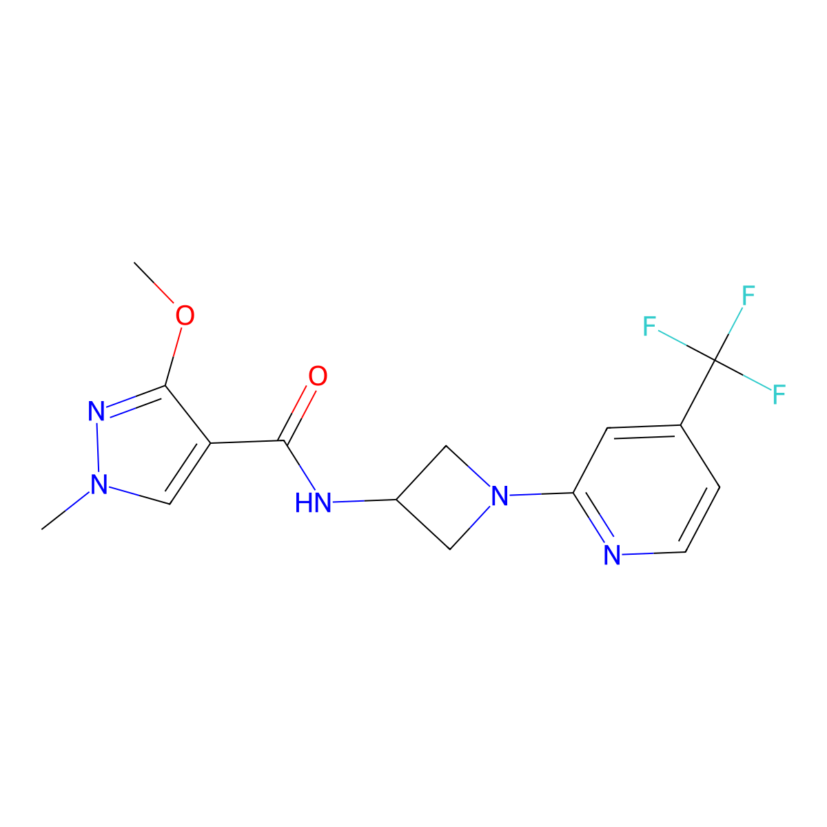 3-methoxy-1-methyl-N-{1-[4-(trifluoromethyl)pyridin-2-yl]azetidin-3-yl}-1H-pyrazole-4-carboxamide molecular structure, CAS 2415602-03-6