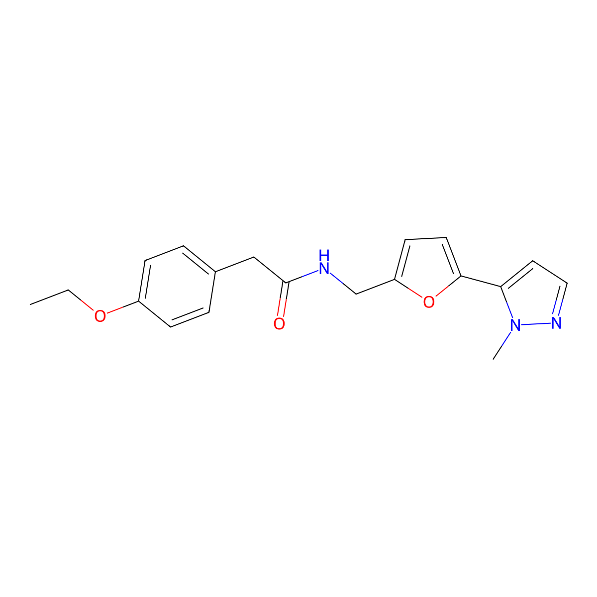 2-(4-ethoxyphenyl)-N-{[5-(1-methyl-1H-pyrazol-5-yl)furan-2-yl]methyl}acetamide molecular structure, CAS 2415602-04-7