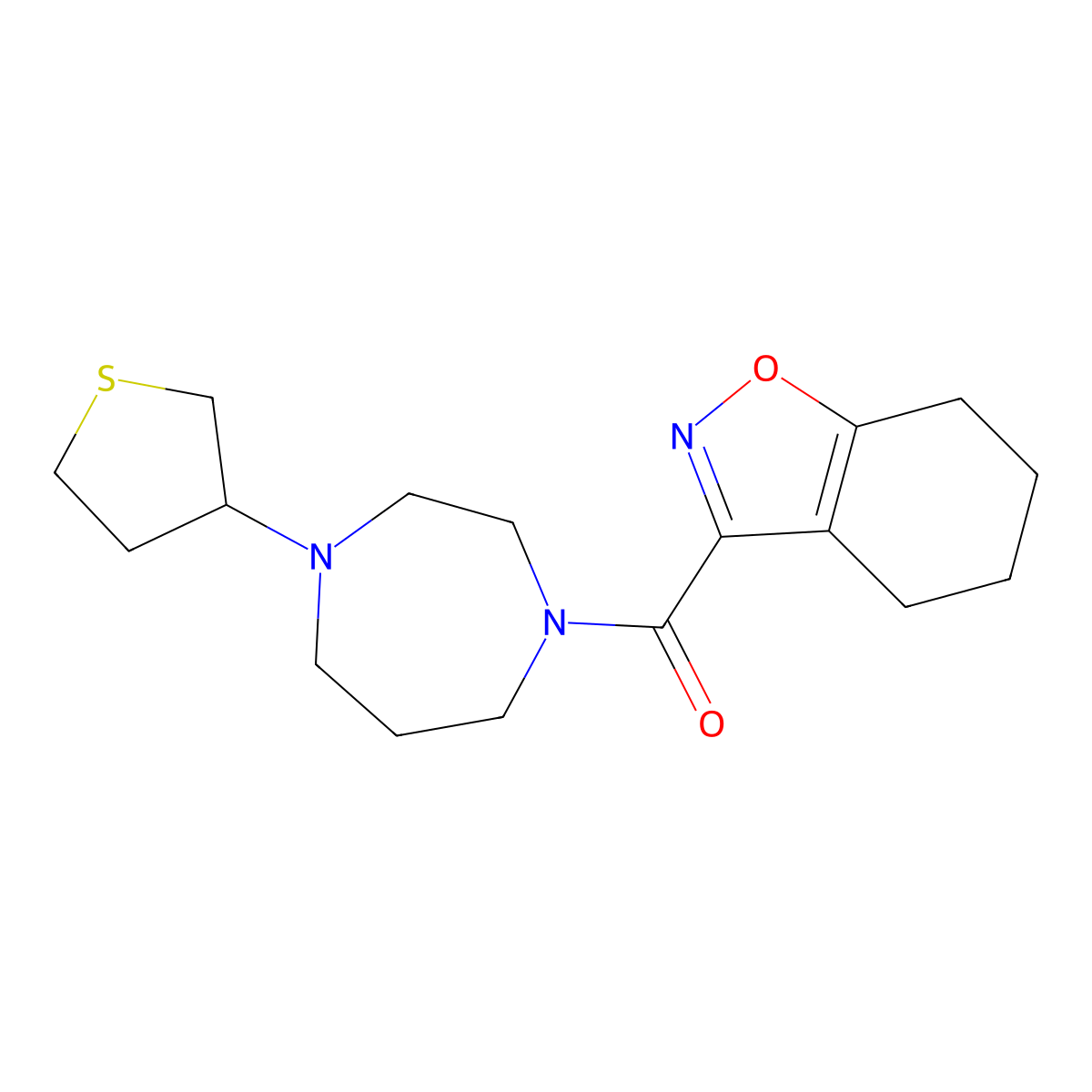 3-[4-(Thiolan-3-yl)-1,4-diazepane-1-carbonyl]-4,5,6,7-tetrahydro-1,2-benzoxazole molecular structure, CAS 2415602-09-2