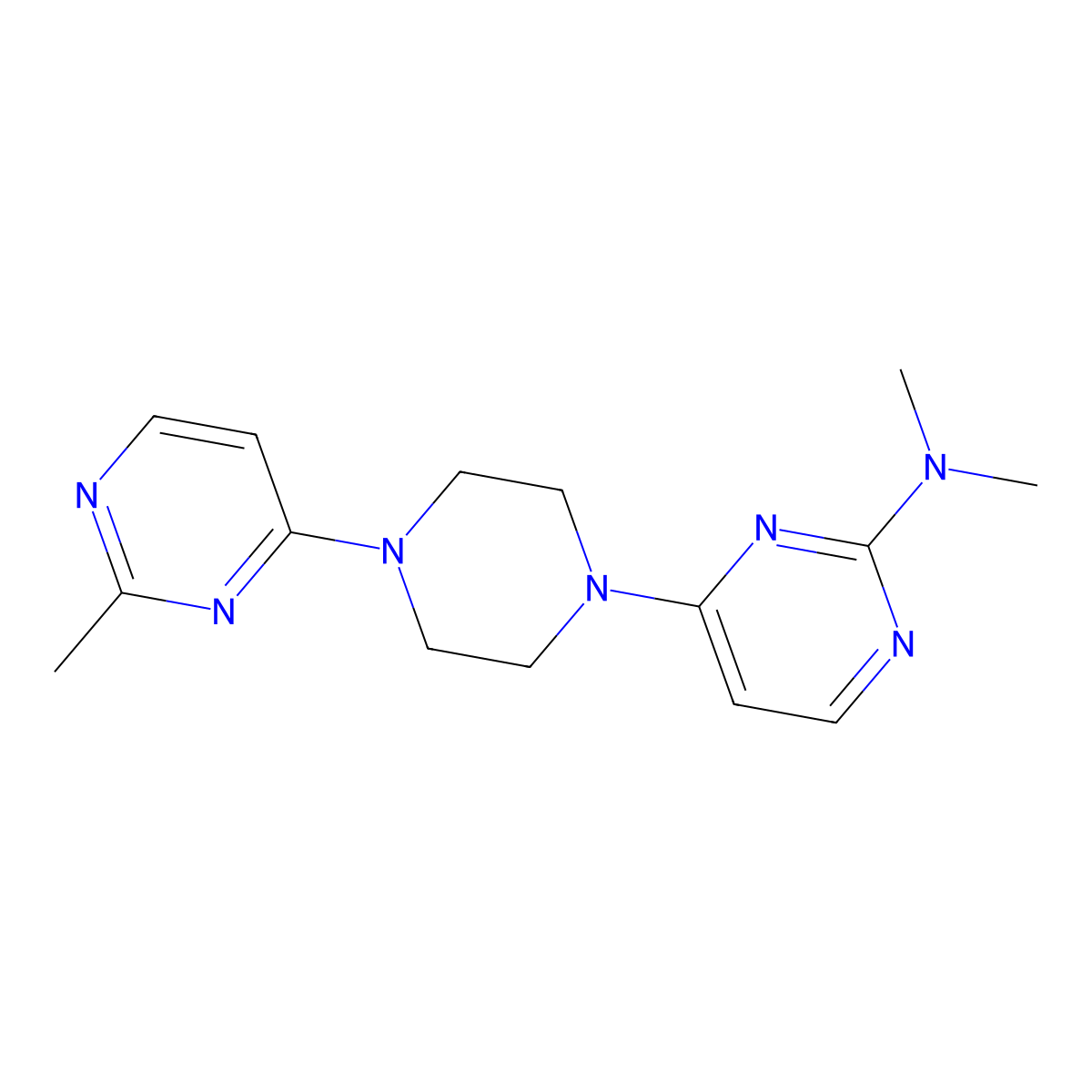 N,N-dimethyl-4-[4-(2-methylpyrimidin-4-yl)piperazin-1-yl]pyrimidin-2-amine molecular structure, CAS 2415602-10-5