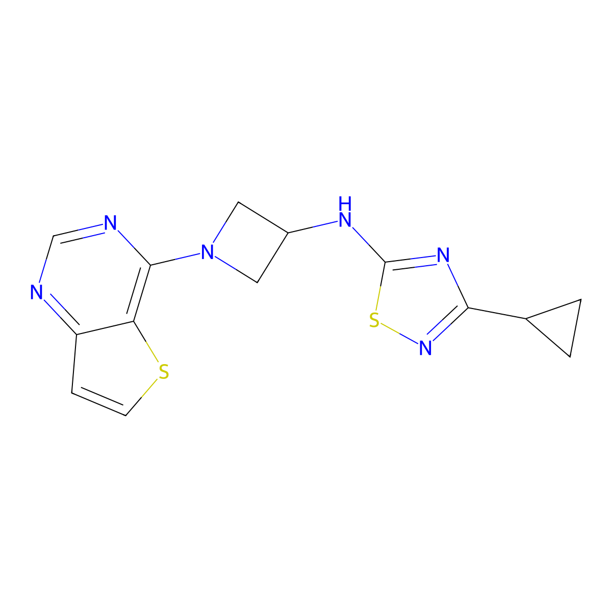 3-cyclopropyl-N-(1-{thieno[3,2-d]pyrimidin-4-yl}azetidin-3-yl)-1,2,4-thiadiazol-5-amine molecular structure, CAS 2415602-12-7