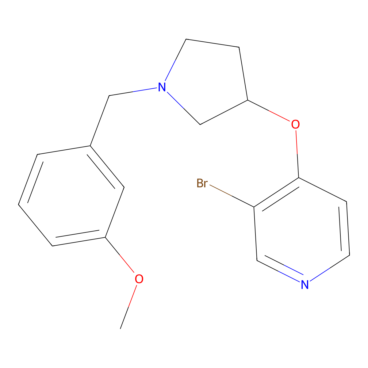 3-Bromo-4-({1-[(3-methoxyphenyl)methyl]pyrrolidin-3-yl}oxy)pyridine molecular structure, CAS 2415602-15-0