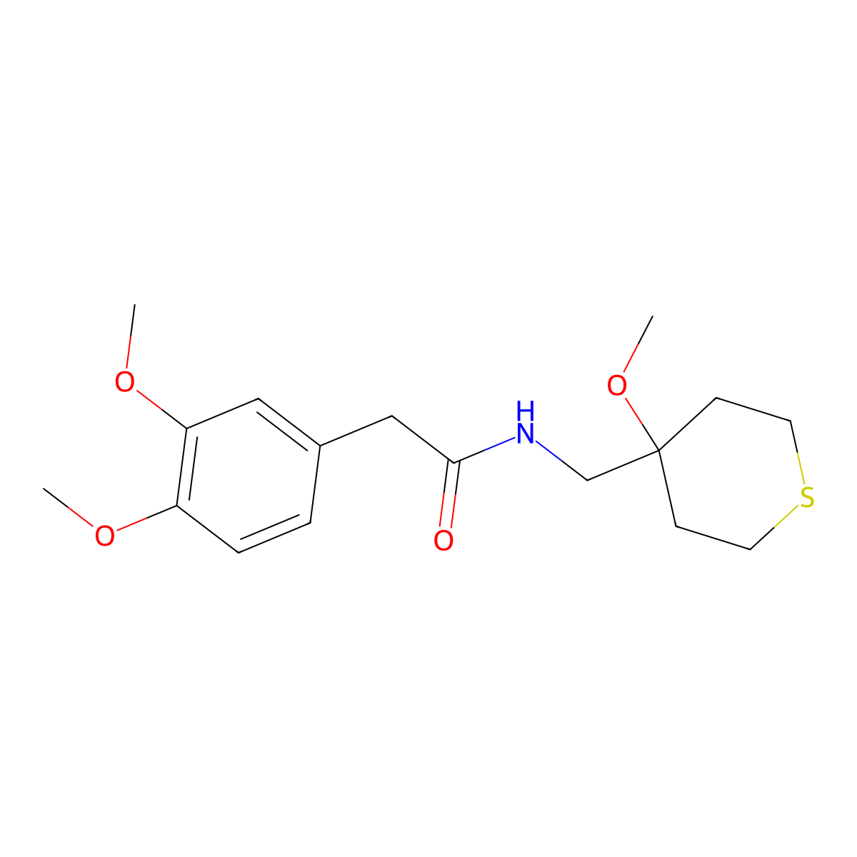 2-(3,4-Dimethoxyphenyl)-N-[(4-methoxythian-4-yl)methyl]acetamide molecular structure, CAS 2415602-16-1