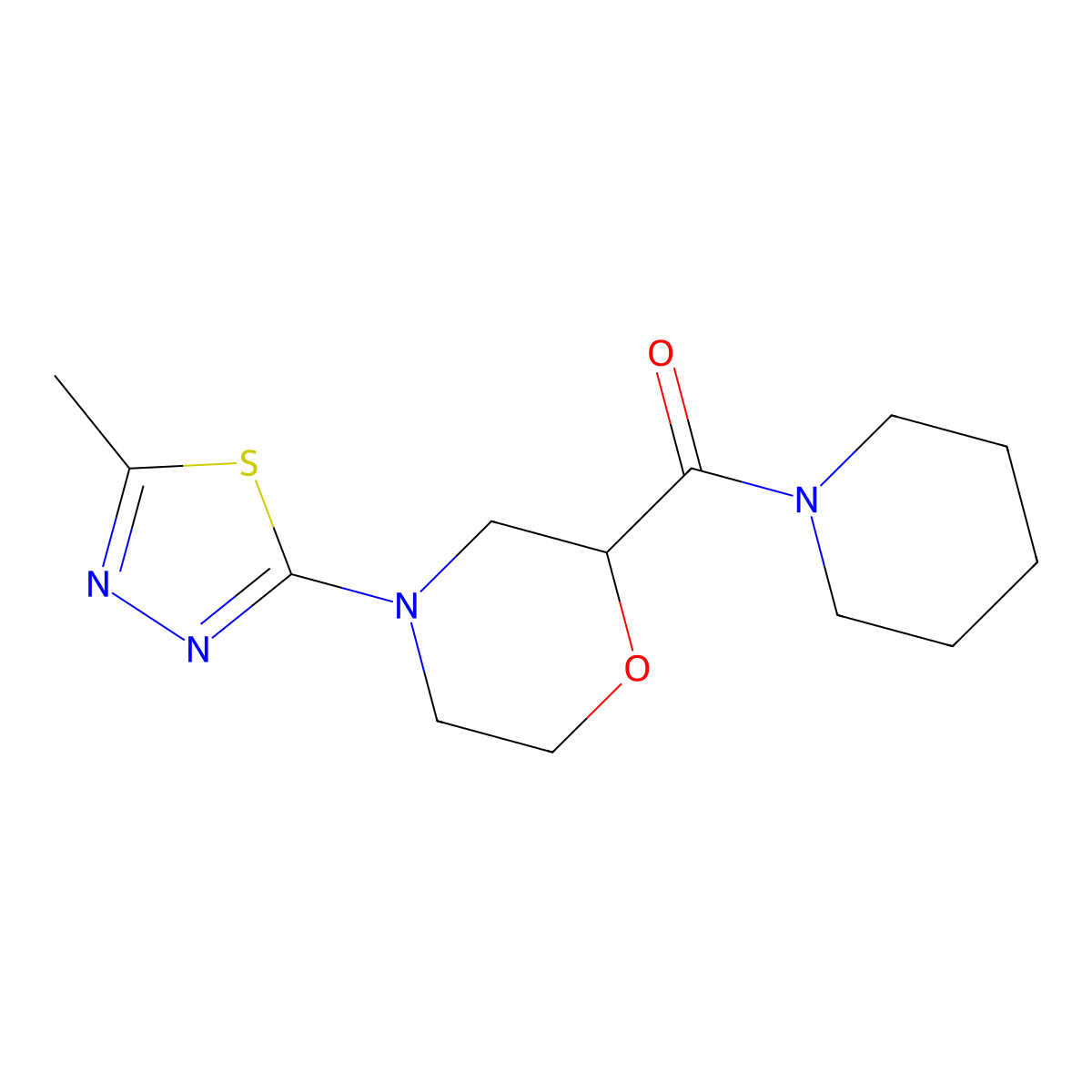 4-(5-Methyl-1,3,4-thiadiazol-2-yl)-2-(piperidine-1-carbonyl)morpholine molecular structure, CAS 2415602-21-8