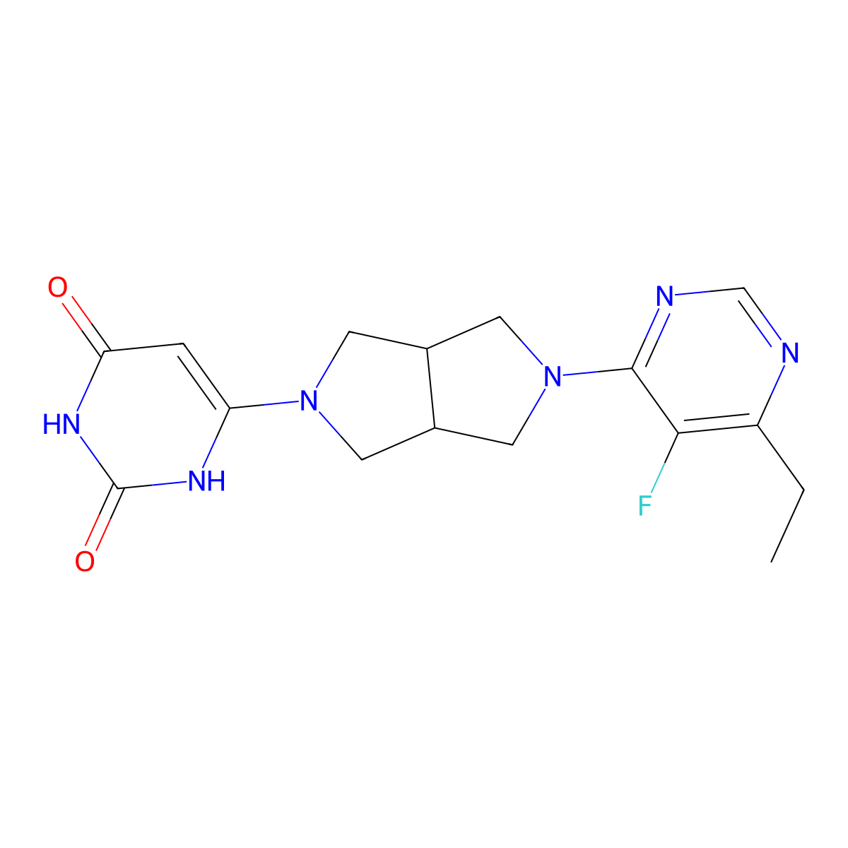 6-[5-(6-Ethyl-5-fluoropyrimidin-4-yl)-octahydropyrrolo[3,4-c]pyrrol-2-yl]-1,2,3,4-tetrahydropyrimidine-2,4-dione molecular structure, CAS 2415602-22-9