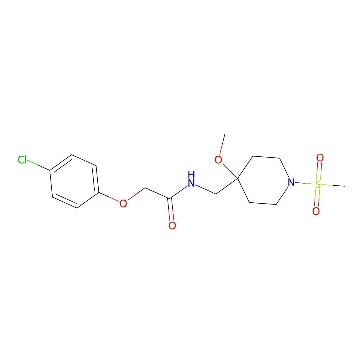 2-(4-chlorophenoxy)-N-[(1-methanesulfonyl-4-methoxypiperidin-4-yl)methyl]acetamide molecular structure, CAS 2415602-26-3