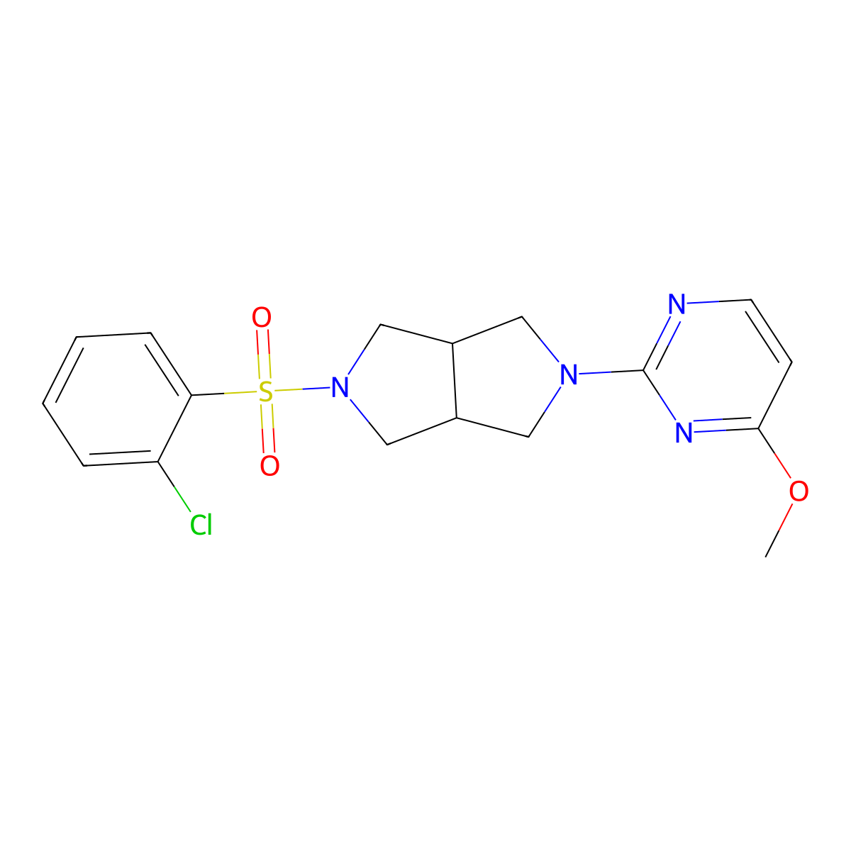 2-[5-(2-Chlorobenzenesulfonyl)-octahydropyrrolo[3,4-c]pyrrol-2-yl]-4-methoxypyrimidine molecular structure, CAS 2415602-27-4