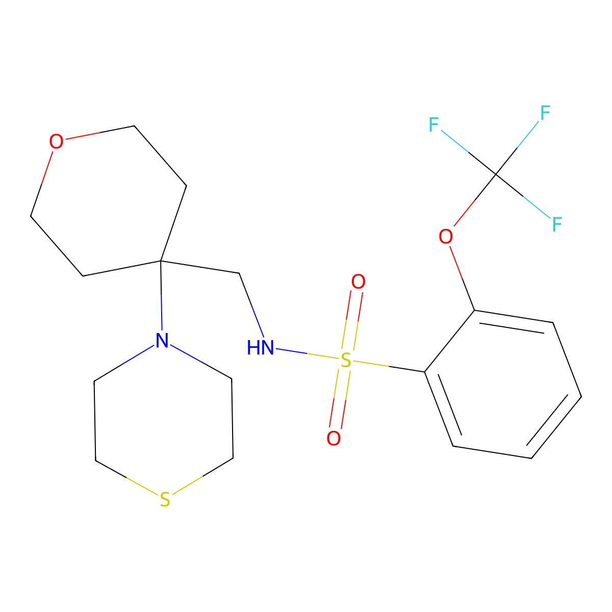 N-{[4-(thiomorpholin-4-yl)oxan-4-yl]methyl}-2-(trifluoromethoxy)benzene-1-sulfonamide molecular structure, CAS 2415602-28-5