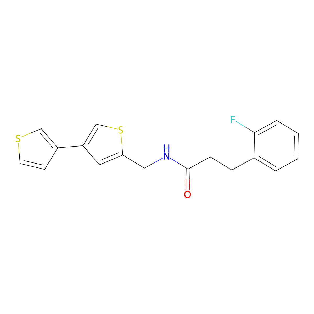 N-({[3,3'-bithiophene]-5-yl}methyl)-3-(2-fluorophenyl)propanamide molecular structure, CAS 2415602-31-0