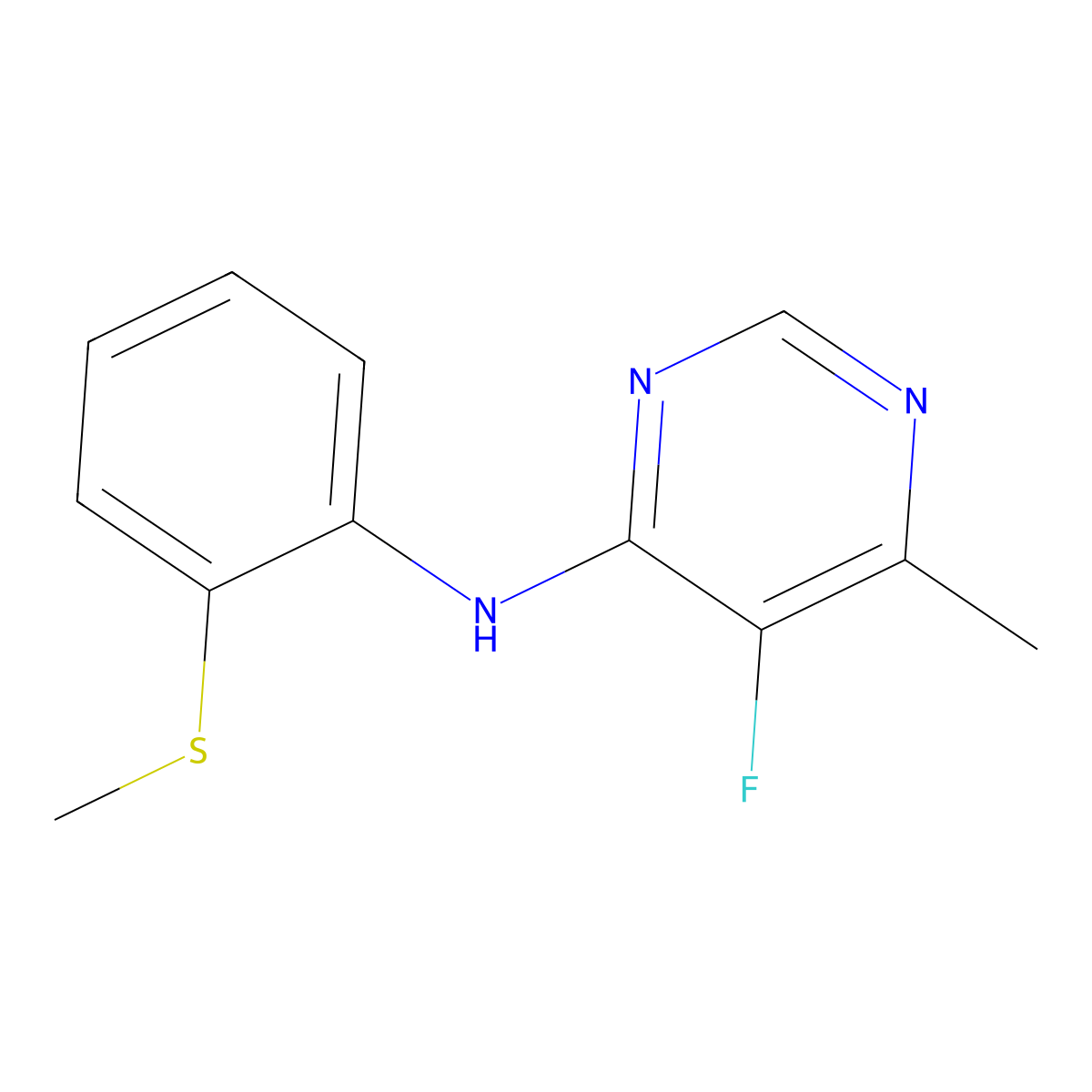 5-fluoro-6-methyl-N-[2-(methylsulfanyl)phenyl]pyrimidin-4-amine molecular structure, CAS 2415602-34-3