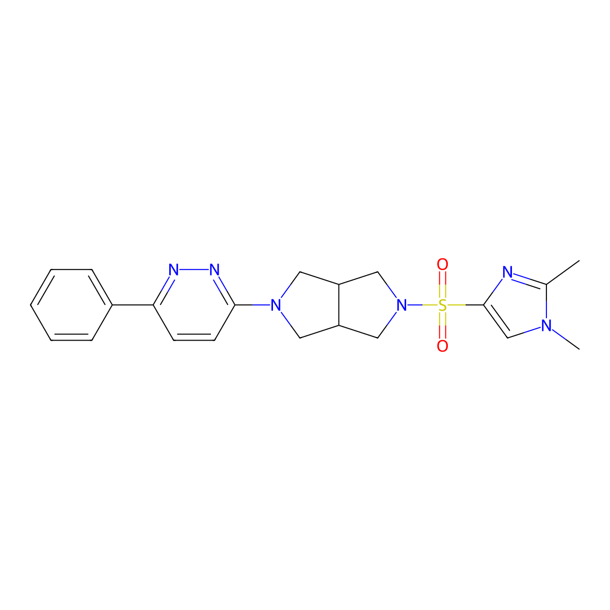 3-{5-[(1,2-dimethyl-1H-imidazol-4-yl)sulfonyl]-octahydropyrrolo[3,4-c]pyrrol-2-yl}-6-phenylpyridazine molecular structure, CAS 2415602-36-5