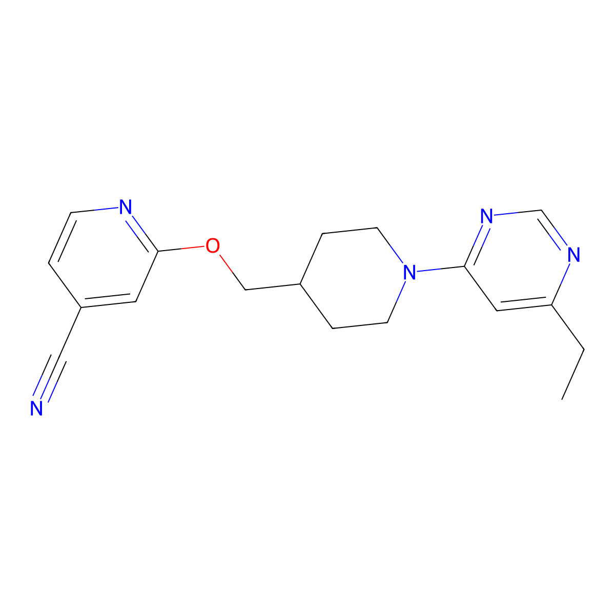 2-{[1-(6-Ethylpyrimidin-4-yl)piperidin-4-yl]methoxy}pyridine-4-carbonitrile molecular structure, CAS 2415602-41-2