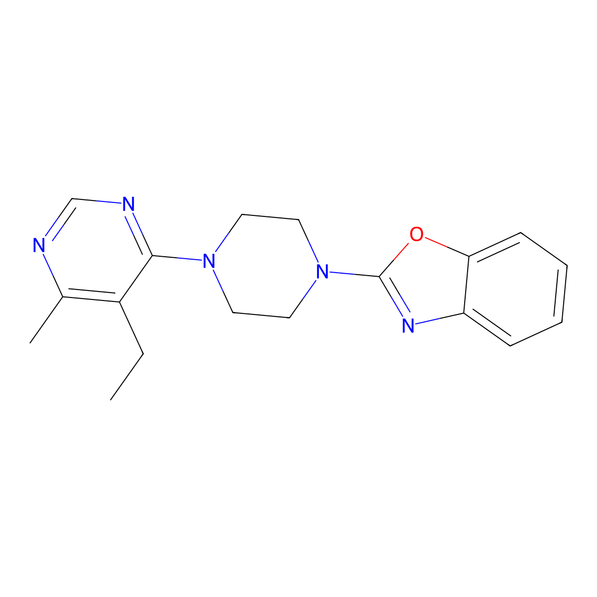 2-[4-(5-Ethyl-6-methylpyrimidin-4-yl)piperazin-1-yl]-1,3-benzoxazole molecular structure, CAS 2415602-47-8