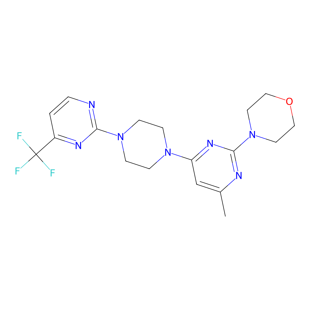 4-(4-Methyl-6-{4-[4-(trifluoromethyl)pyrimidin-2-yl]piperazin-1-yl}pyrimidin-2-yl)morpholine molecular structure, CAS 2415602-48-9