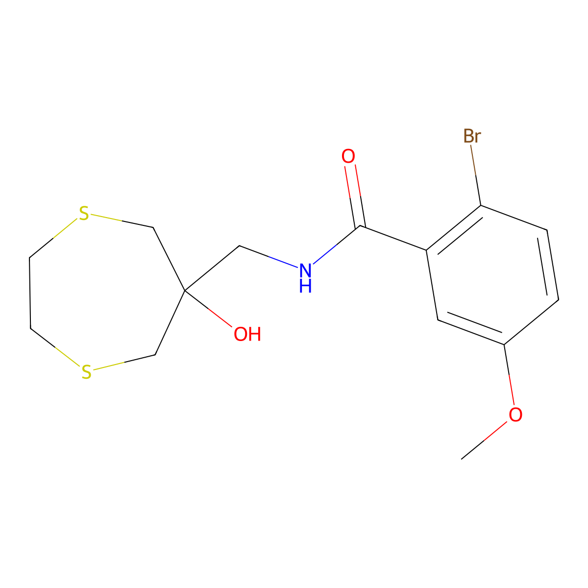 2-Bromo-N-[(6-hydroxy-1,4-dithiepan-6-yl)methyl]-5-methoxybenzamide molecular structure, CAS 2415602-55-8