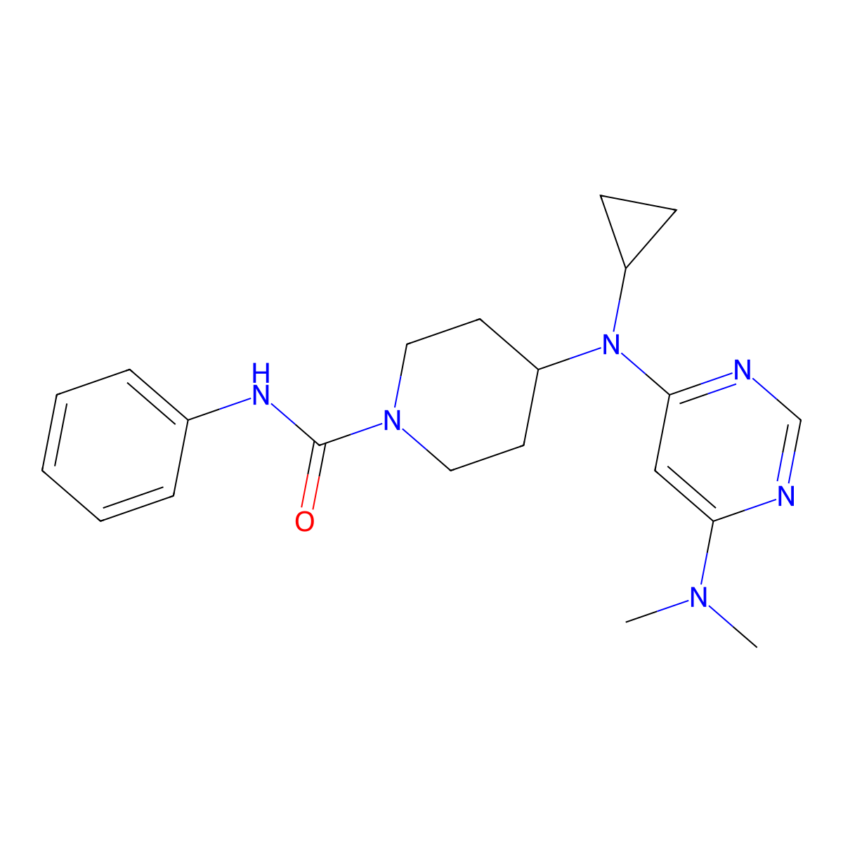 4-{cyclopropyl[6-(dimethylamino)pyrimidin-4-yl]amino}-N-phenylpiperidine-1-carboxamide molecular structure, CAS 2415602-57-0