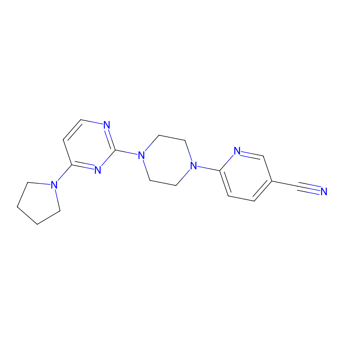 6-{4-[4-(Pyrrolidin-1-yl)pyrimidin-2-yl]piperazin-1-yl}pyridine-3-carbonitrile molecular structure, CAS 2415602-58-1