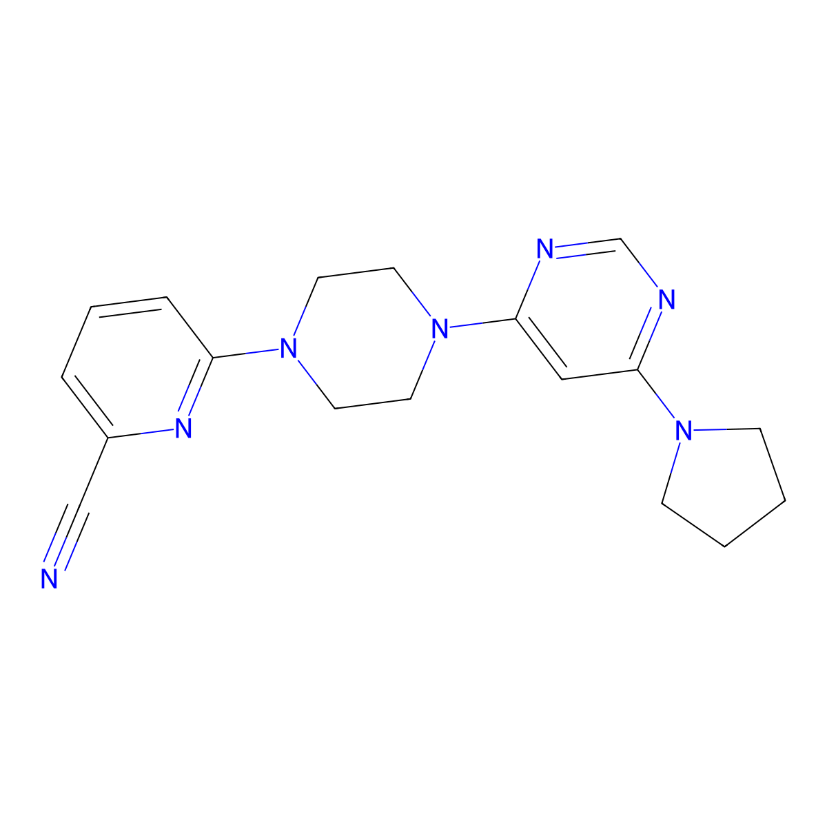6-{4-[6-(Pyrrolidin-1-yl)pyrimidin-4-yl]piperazin-1-yl}pyridine-2-carbonitrile molecular structure, CAS 2415602-59-2