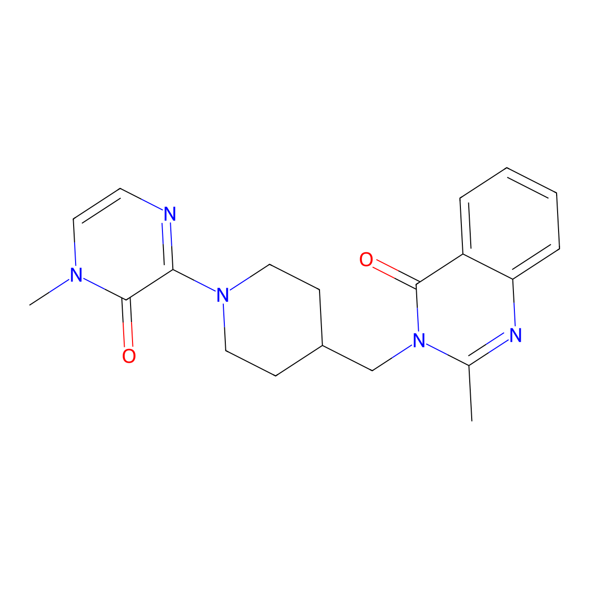 2-Methyl-3-{[1-(4-methyl-3-oxo-3,4-dihydropyrazin-2-yl)piperidin-4-yl]methyl}-3,4-dihydroquinazolin-4-one molecular structure, CAS 2415602-60-5